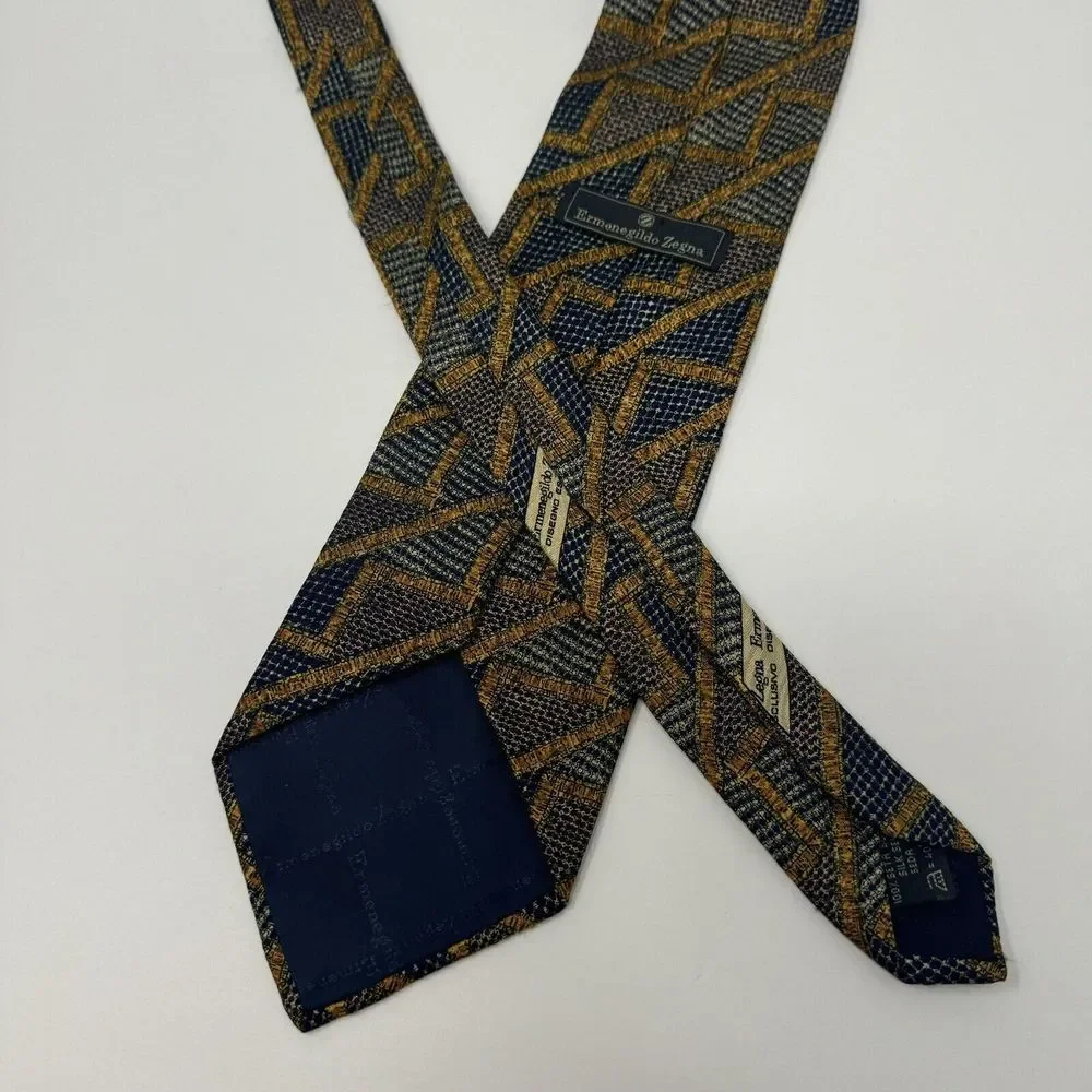 Ermenegildo Zegna Multicolor Geometric Triangle Silk Italy Tie‎ 59